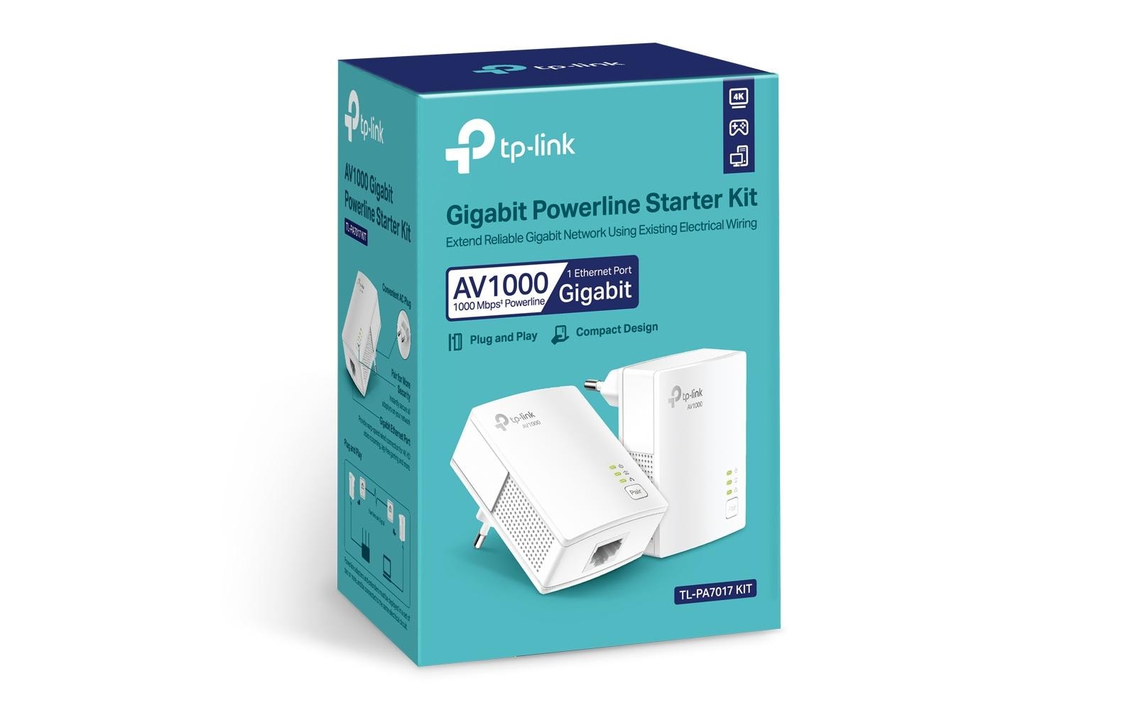 TP-Link TL-PA7017 KIT – Powerline-Adapter-Kit AV1000 – 1 Gbit/s, HomePlug AV2, 2er-Set
