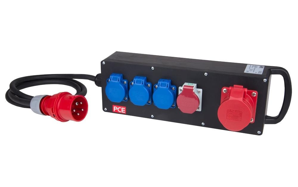 Spälti ag Steckdosenleiste, 5×T25, 2 m, Eingang CEE 16-5, H07RN-F 5G2,5 mm², Klappdeckel – Schwarz