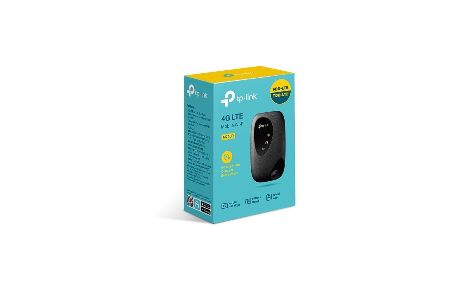 TP-Link M7000 – Mobiler 4G-Hotspot, Wi-Fi 4, 2,4 GHz, 300 Mbit/s, 2000 mAh, Micro-SIM, Schwarz