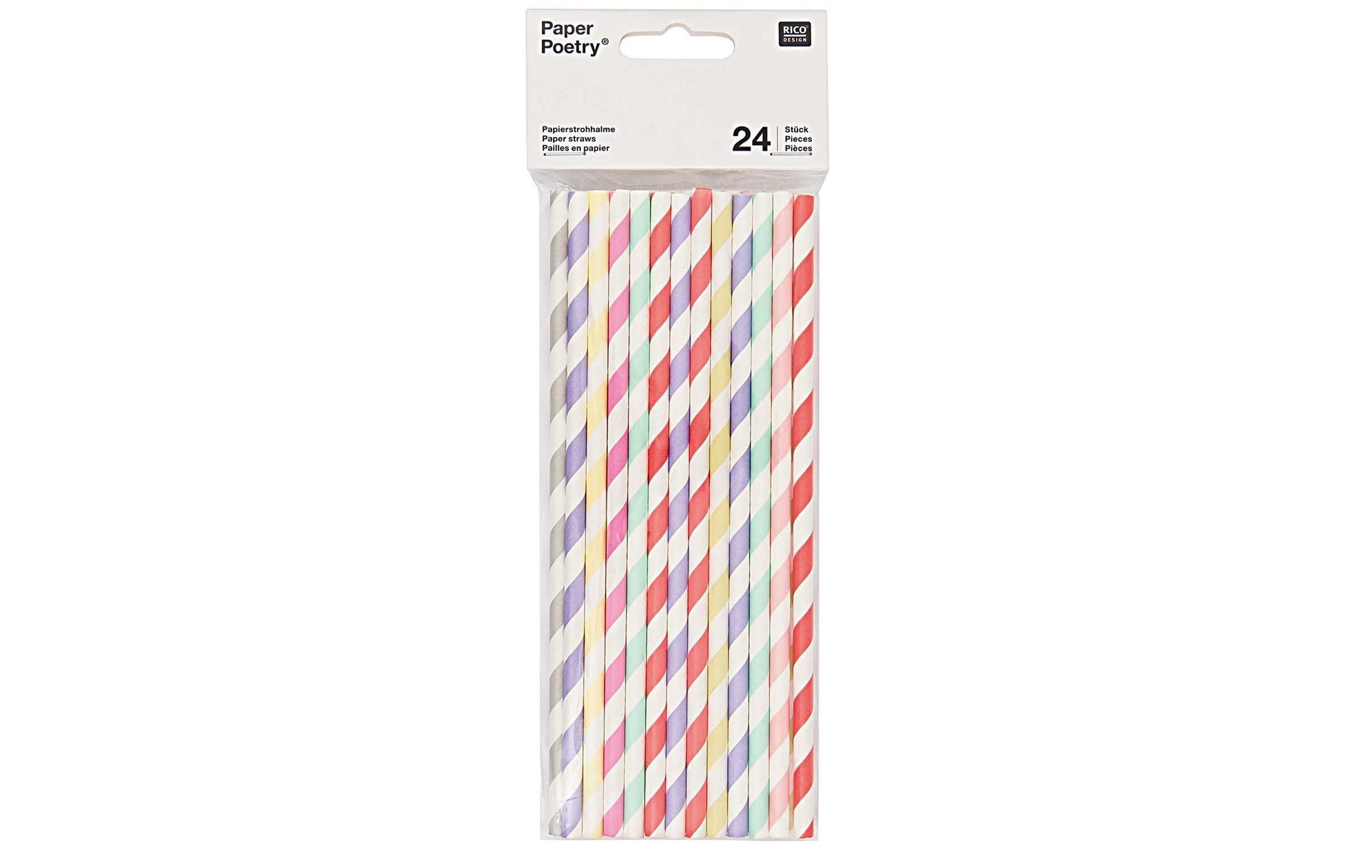 Rico Design Papierstrohhalme, Ø 6 mm 19,5 cm, mehrfarbig – 24 Stk.