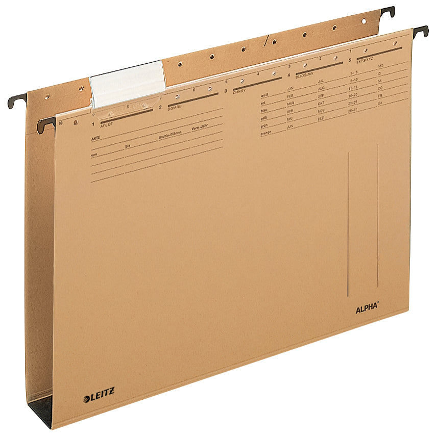 Leitz Hängeordner ALPHA – für A4, Rücken 40 mm, Braun, Karton, 25 Stk., inkl. Reiter