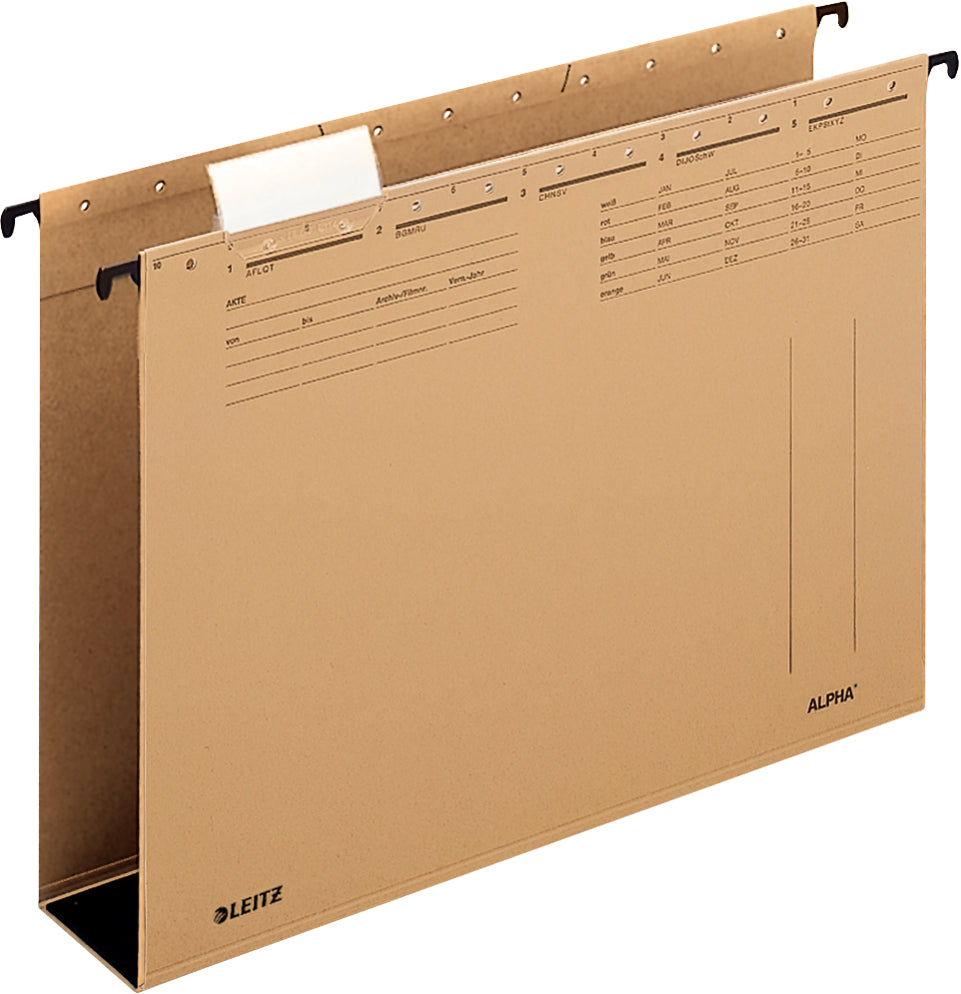 Leitz Hängemappe – für A4, Bodenbreite 60 mm, Naturbraun, Karton, 25 Stk., inkl. Reiter