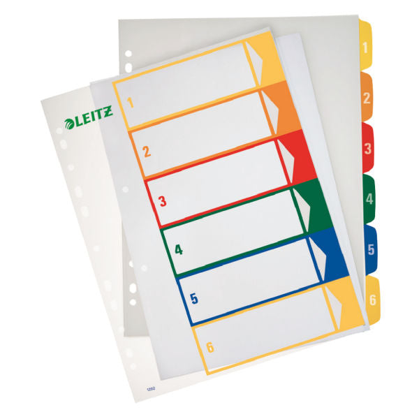 Leitz Register – A4, 6-teilig, PP, farbig, vorgedruckt, 11-fach gelocht, für Zeigebuchtaschen