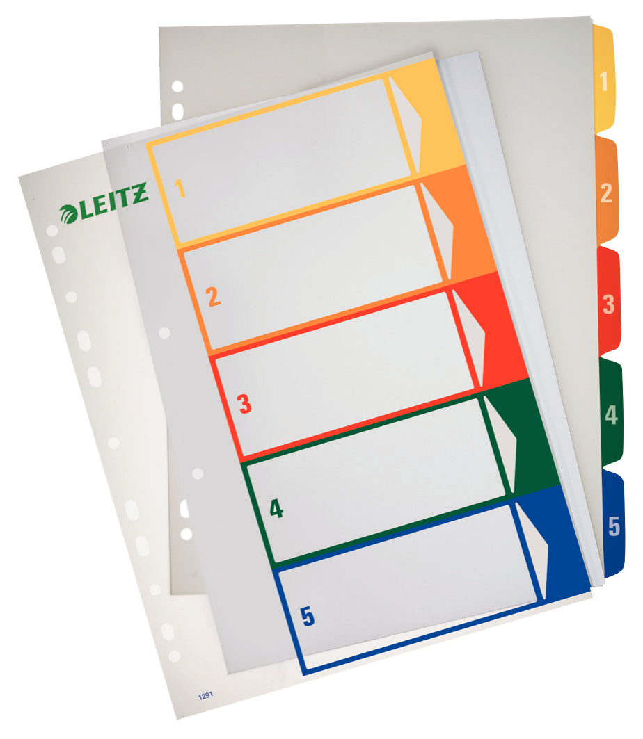 Leitz Register – A4, 5-teilig, PP, farbig, vorgedruckt, 11-fach gelocht, für Zeigebuchtaschen