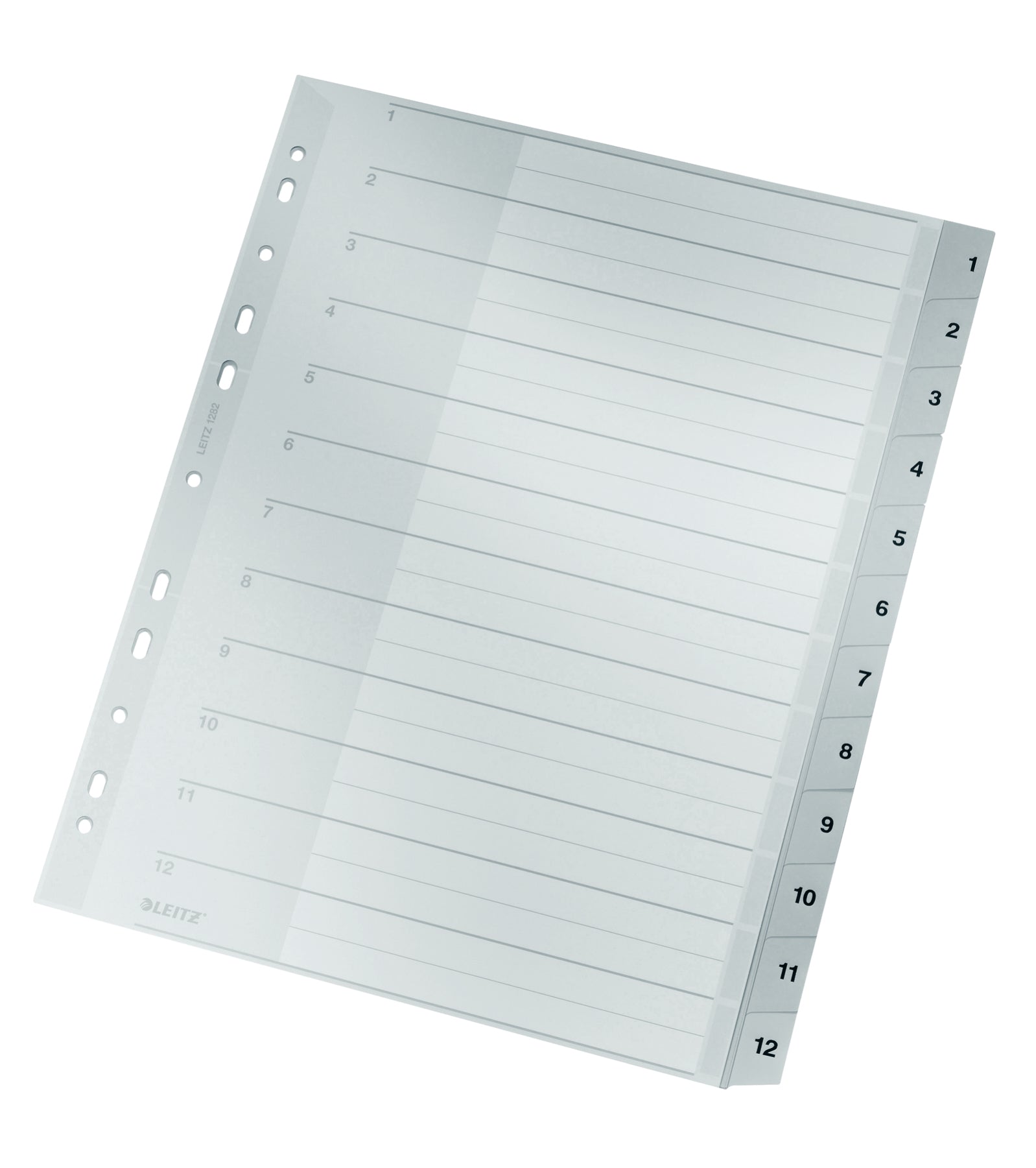 Leitz Register A4 – nummeriert 1–12, 12 Taben, grauer Karton, Universal-Lochung