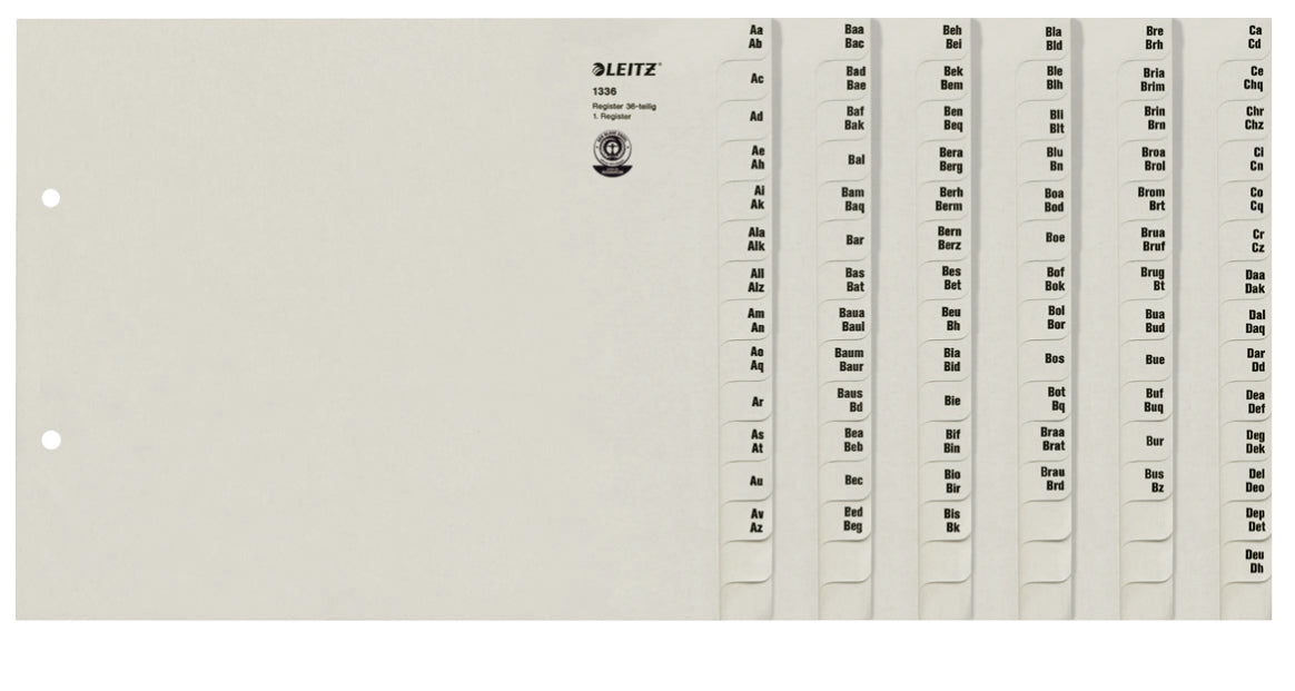 Leitz Tauen Papier Register – A4, 26-teilig, Papier, grau, mit Lochverstärkung, inkl. Inhaltschildchen
