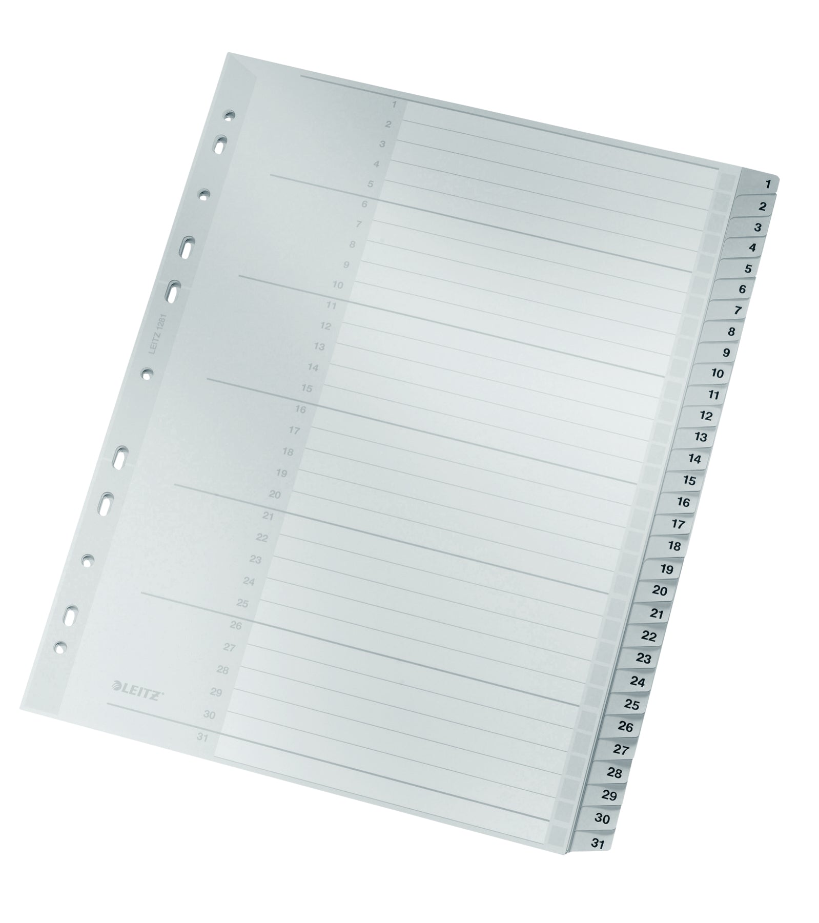 Leitz Register A4 Überbreit – Nummeriert 1–31, 31 Taben, Grauer Karton