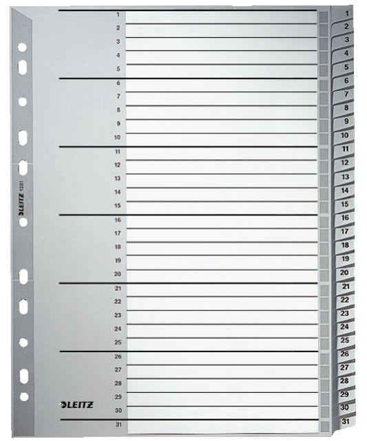 Leitz Register A4 Überbreit – Nummeriert 1–31, 31 Taben, Grauer Karton