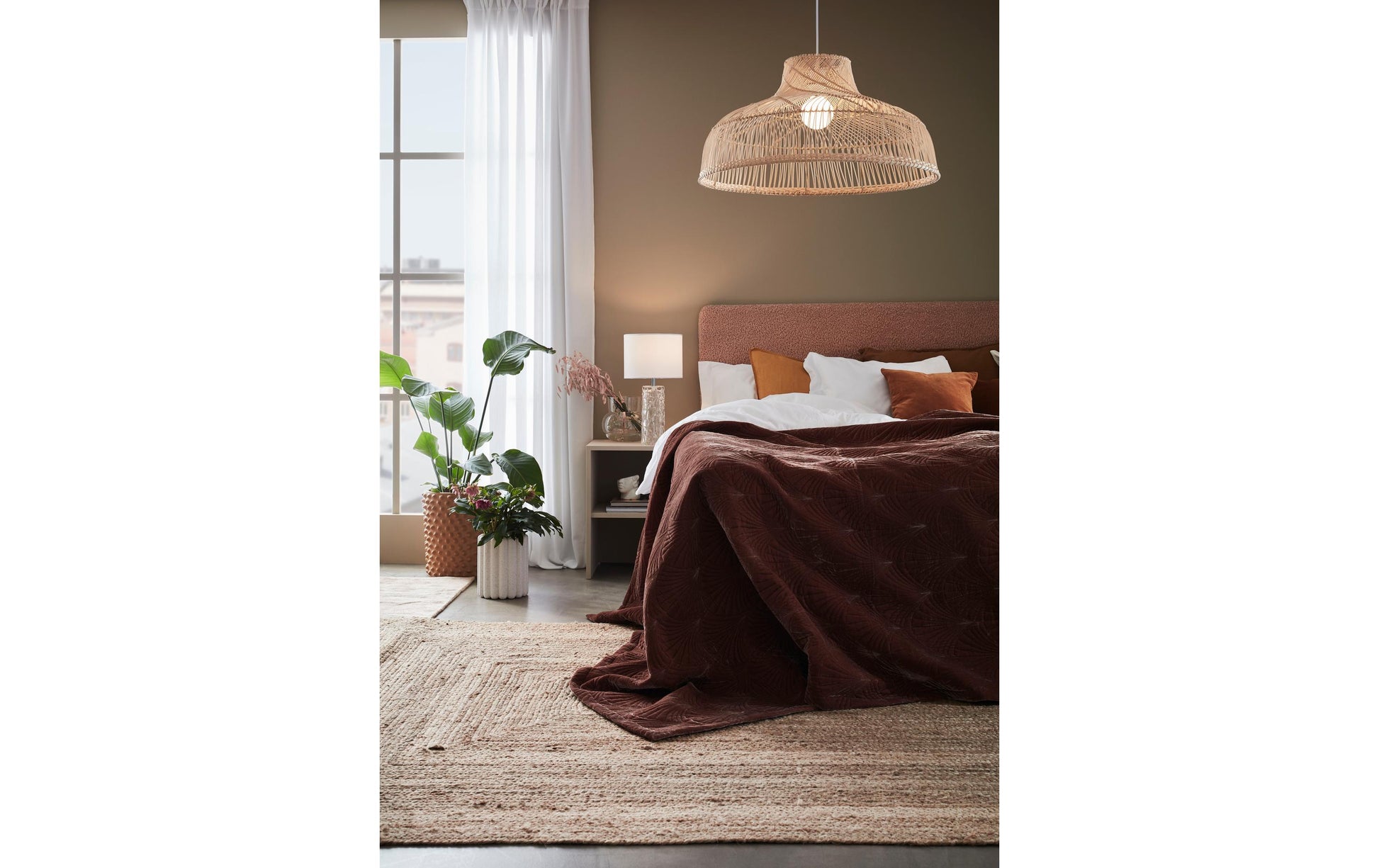 Markslöjd Pendelleuchte Bali – Ø 72 × 36,5 cm, 60 W, dimmbar, beige, exkl. E27, Rattan
