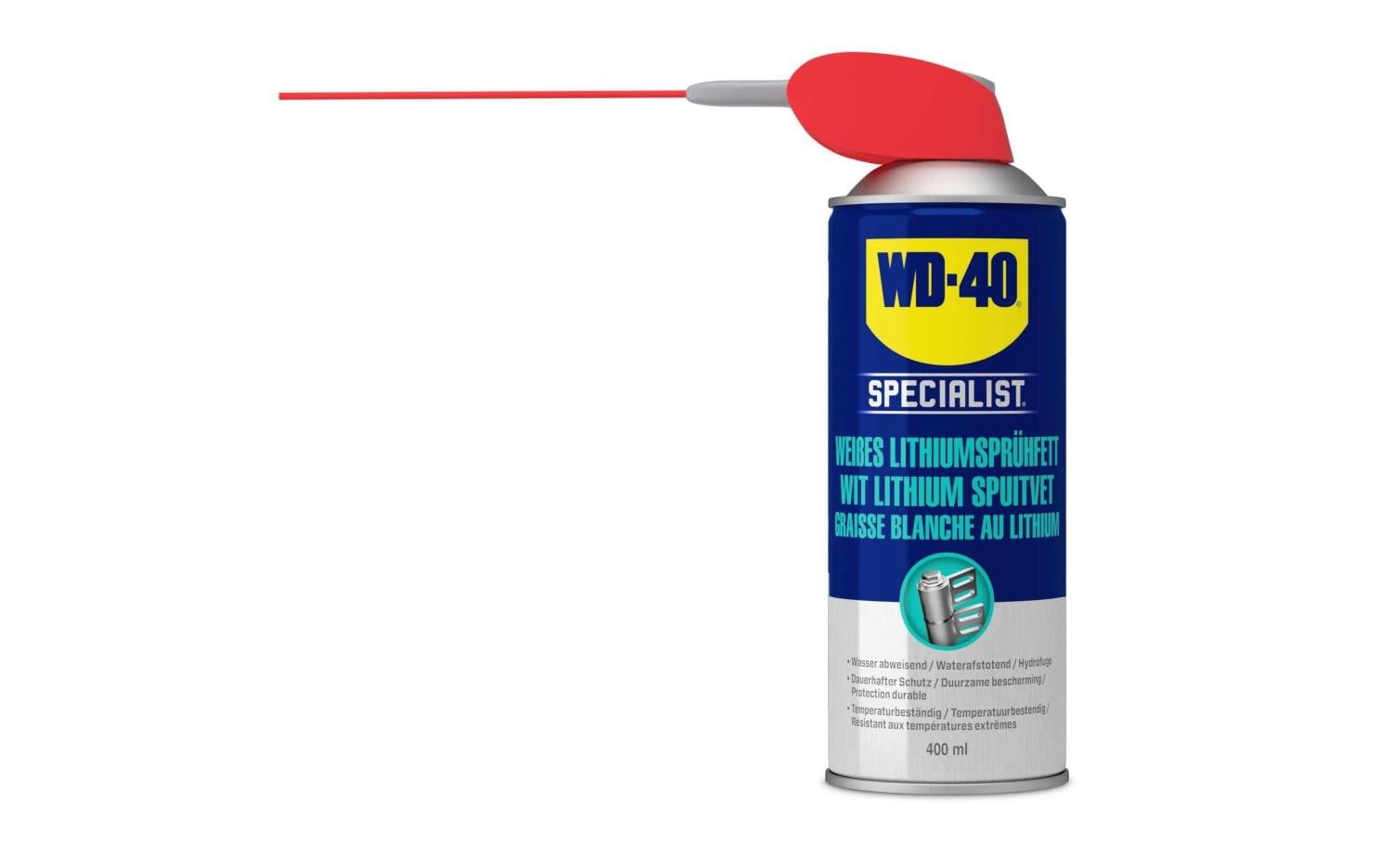 WD-40 Spezialist Lithiumsprühfett – transparent, wasserfest, für Metall, 400 ml, −25 bis +130 °C