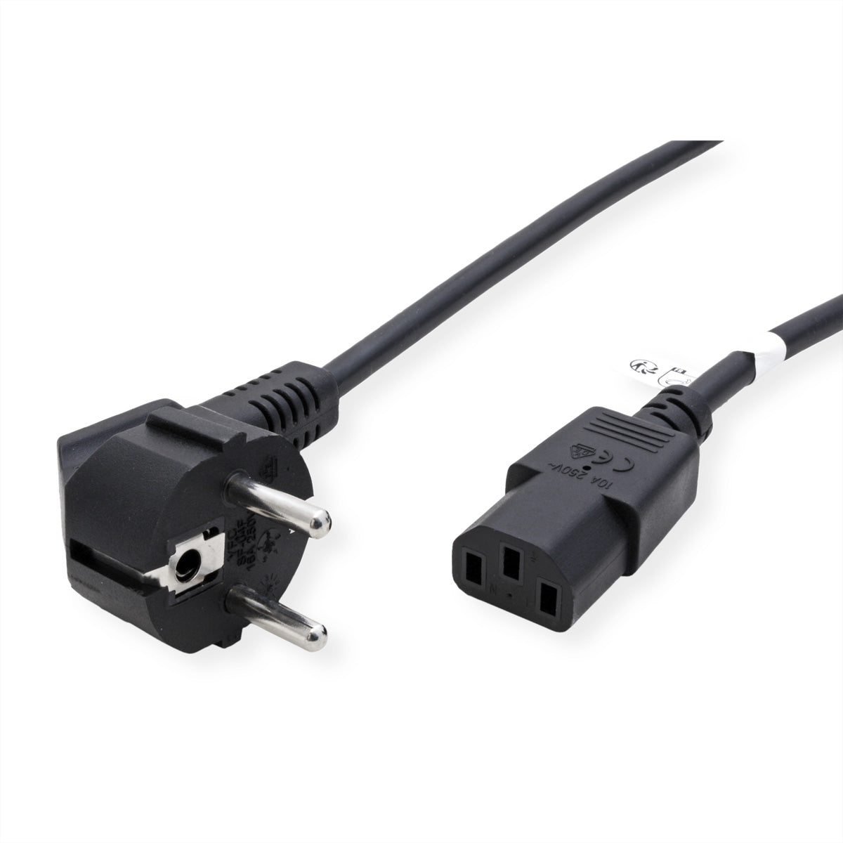 ROLINE GREEN Netzkabel – Schuko (CEE 7/7, abgewinkelt) – IEC C13, 1,8 m, 250 V/10 A, schwarz