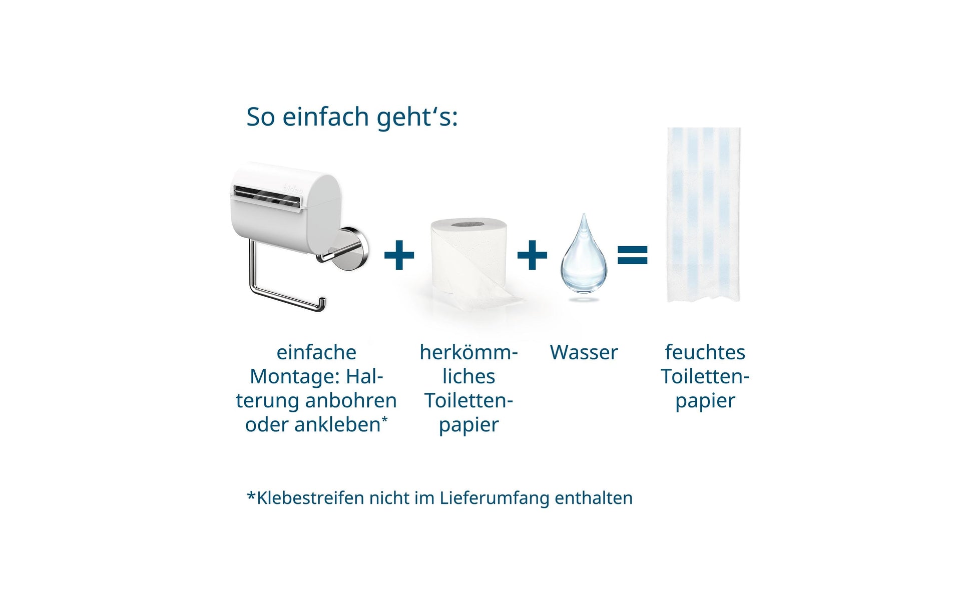 Bideo Toilettenpapierbefeuchter – wandmontiert, zum Bohren, Kunststoff, weiss