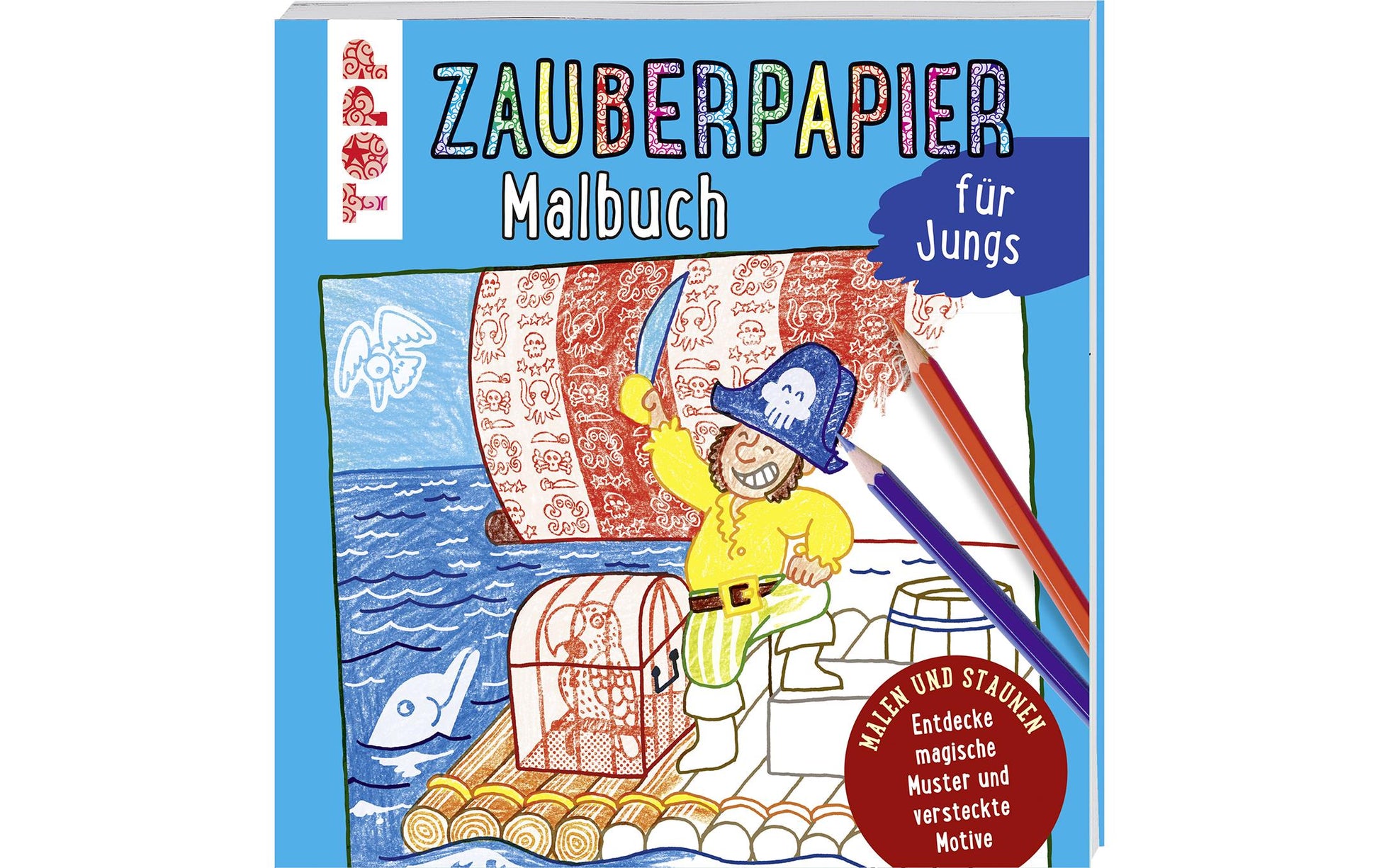 TOPP Verlag Malbuch Zauberpapier – 21,3 × 21,3 cm – Hardcover – 48 Seiten – Jungs