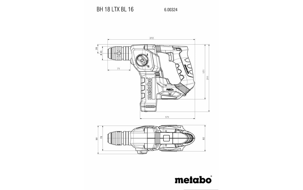 Metabo Bohrhammer BH 18 LTX BL 16 – 18 V (CAS) – SDS-plus – Beton Ø 16 mm – 1,3 J – Solo
