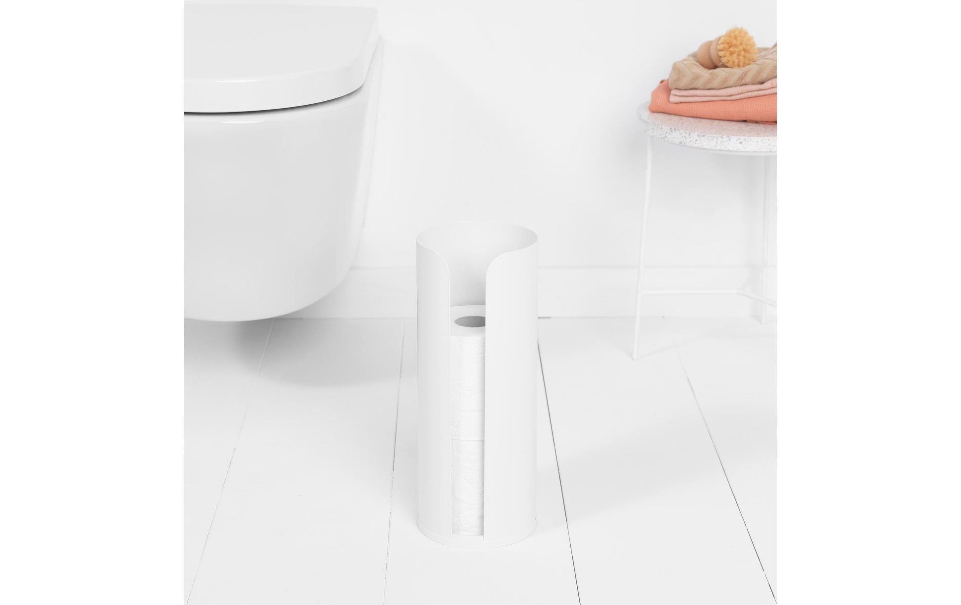 Brabantia ReNew – Toilettenpapierspender – Stahl, Weiss, für 3 Rollen, 13,2 × 13,2 × 32,1 cm