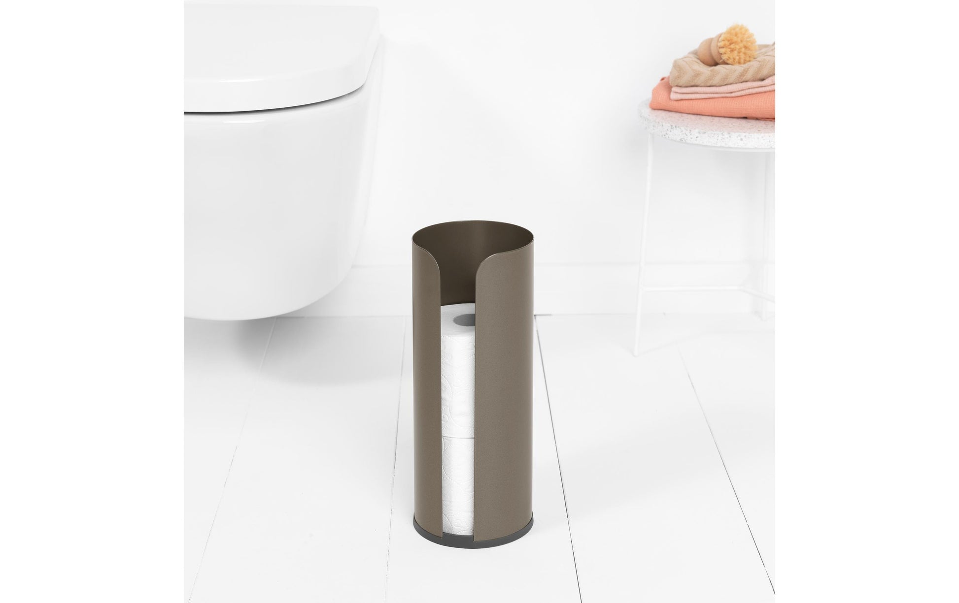 Brabantia ReNew – Toilettenpapierspender – Stahl, Grau, für 3 Rollen, 13,2 × 13,2 × 32,1 cm