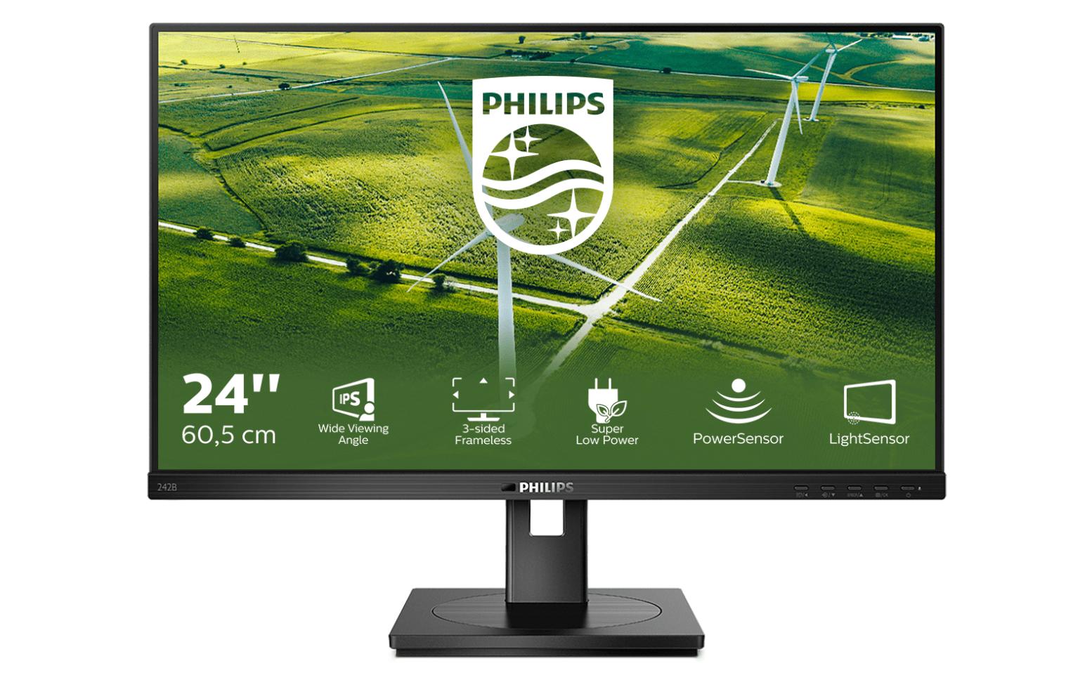 Philips 242B1G/00 – Monitor, 23,8", 1920 × 1080 (Full HD), IPS, 75 Hz, 250 cd/m², VESA 100 × 100, Schwarz