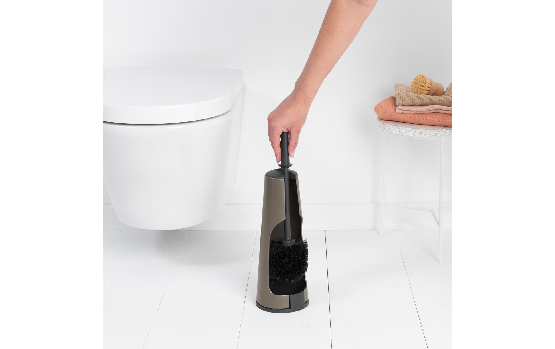 Brabantia ReNew – WC-Bürstenset – Metall, Grau, H 42 cm, Ø 12,2 cm