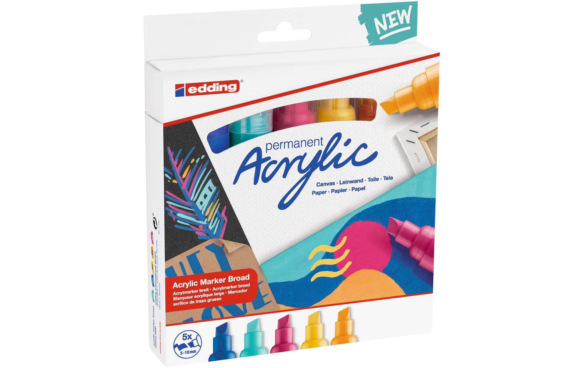 Edding Acrylmarker – blau, pink, türkis, gelb, 5er