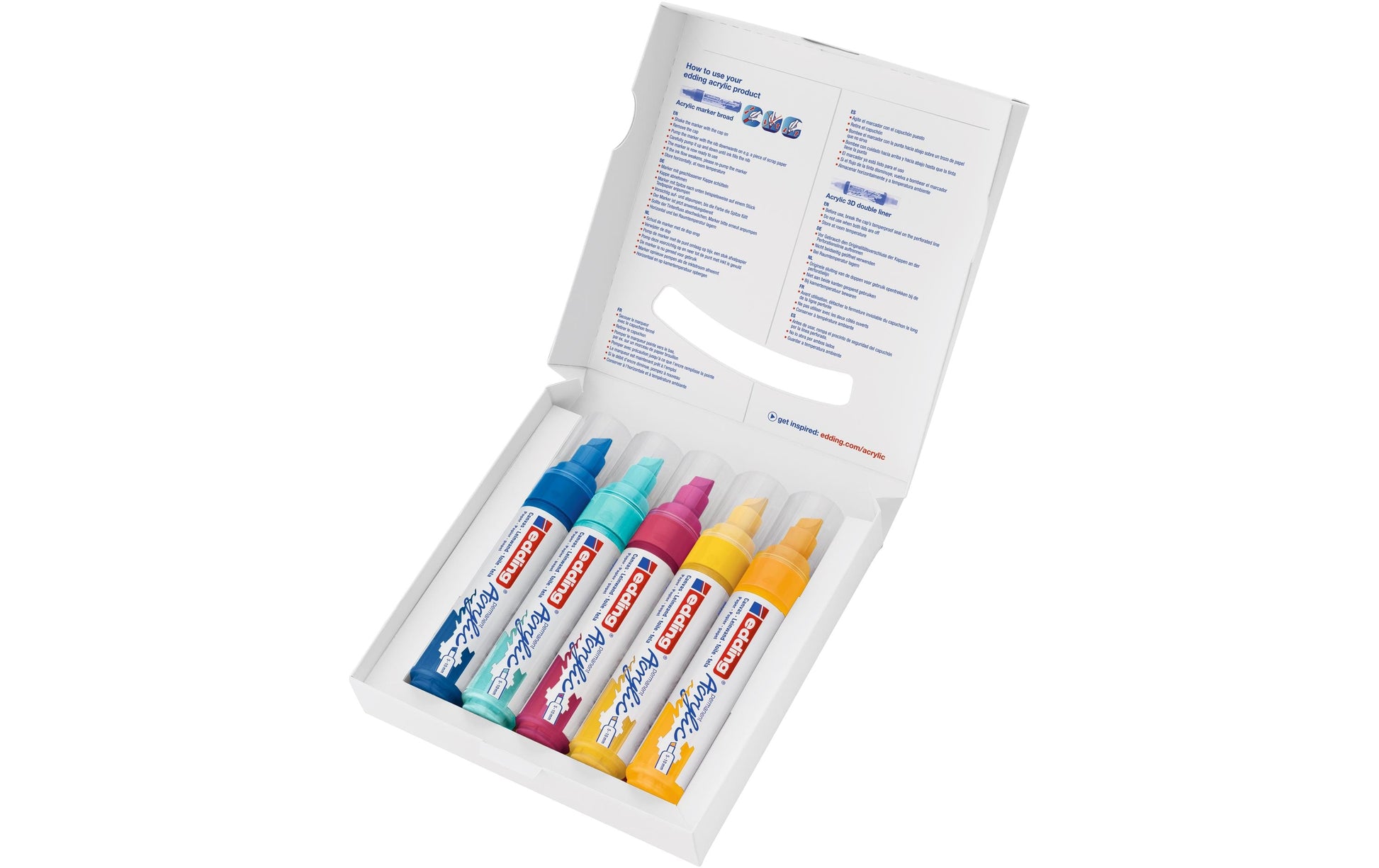 Edding Acrylmarker – blau, pink, türkis, gelb, 5er