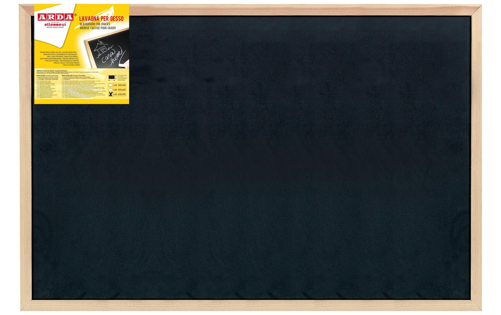 ARDA Kreidetafel – 900 × 600 mm – Kiefernholzrahmen, Kunststoffoberfläche, schwarz – für Kreide – Wandmontage