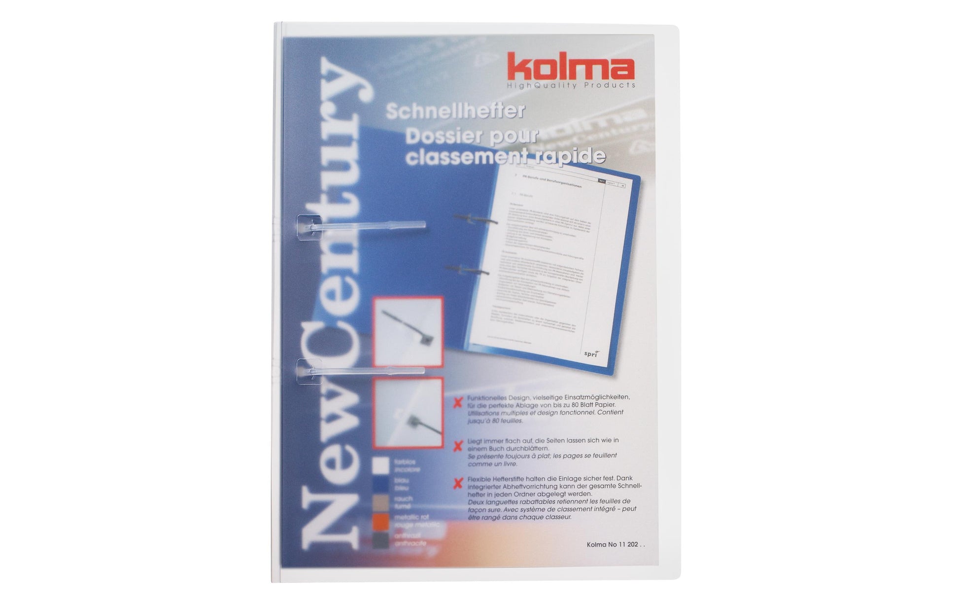 Kolma Kunststoff Schnellhefter A4, Transparent, Integrierte Abheftvorrichtung, 2-fach Lochung, 80 Blatt