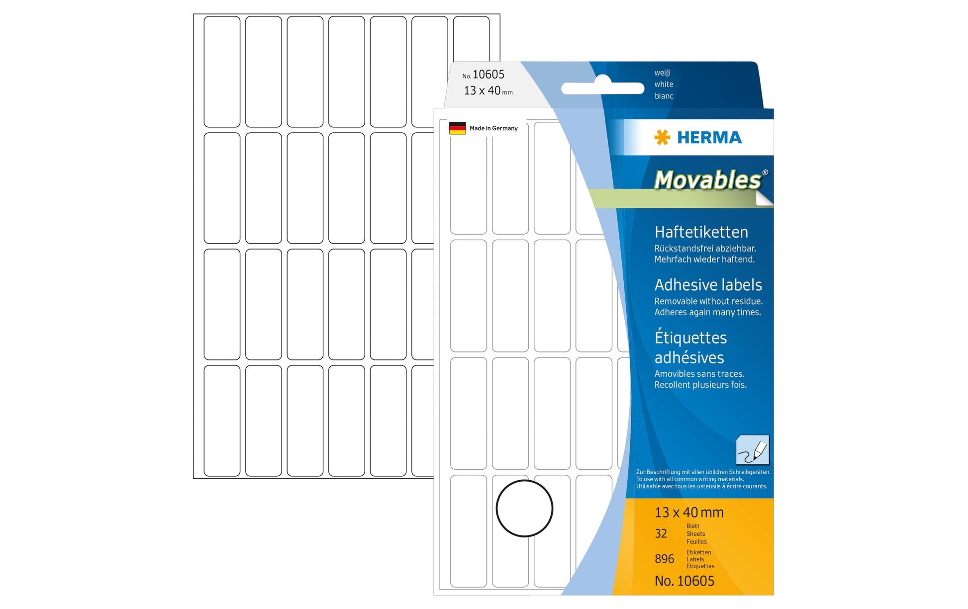 HERMA Schuletiketten – 13 × 40 mm, Abgerundete Ecken, 672 Stk, 24 Bogen, Papier