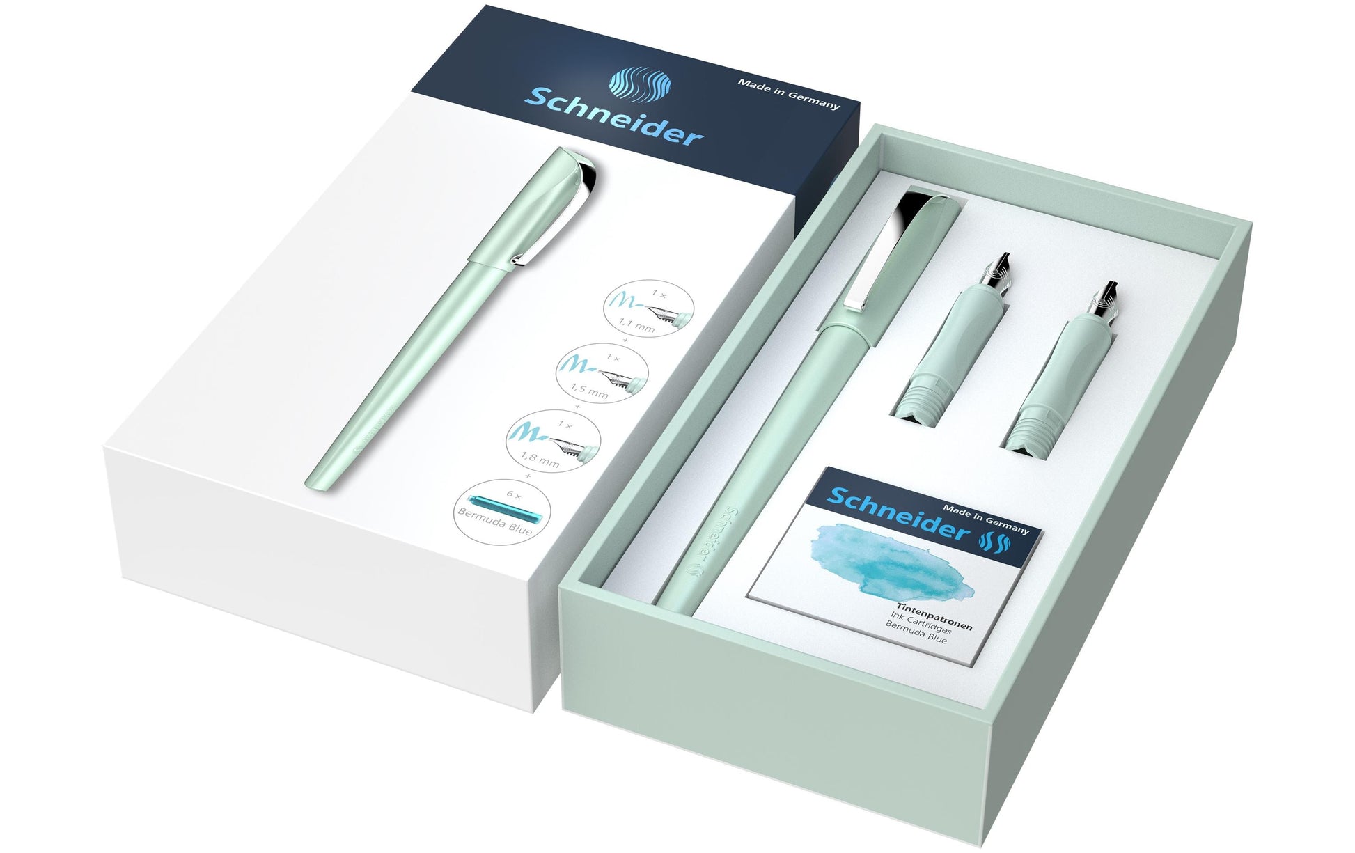 Schneider AG Schneider Callissima Kalligrafie Set – Bandzug 1,1/1,5/1,8 mm – für Rechts- & Linkshänder – Mint, Bermuda Blau