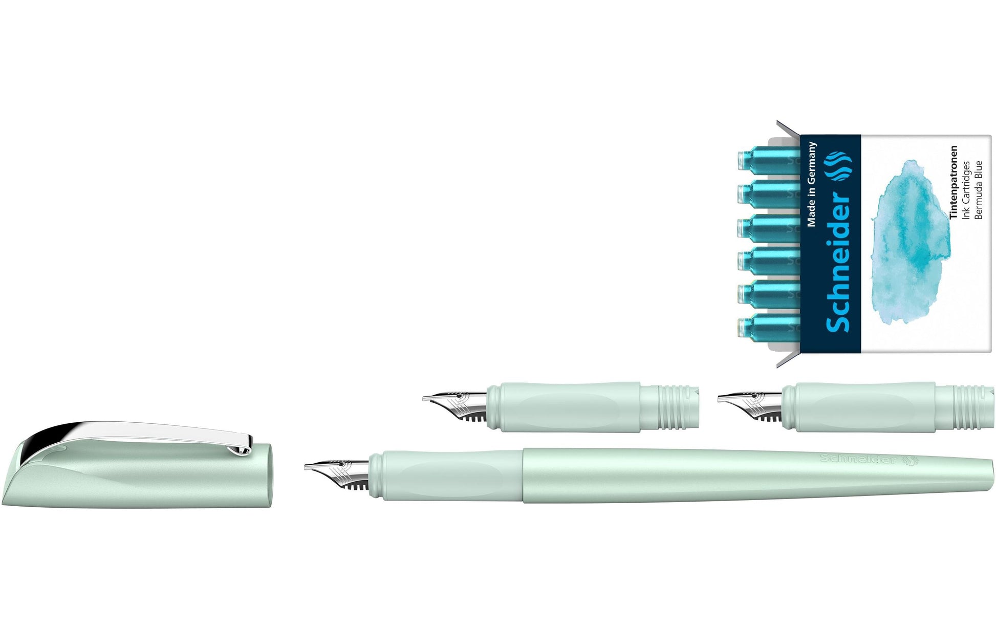 Schneider AG Schneider Callissima Kalligrafie Set – Bandzug 1,1/1,5/1,8 mm – für Rechts- & Linkshänder – Mint, Bermuda Blau
