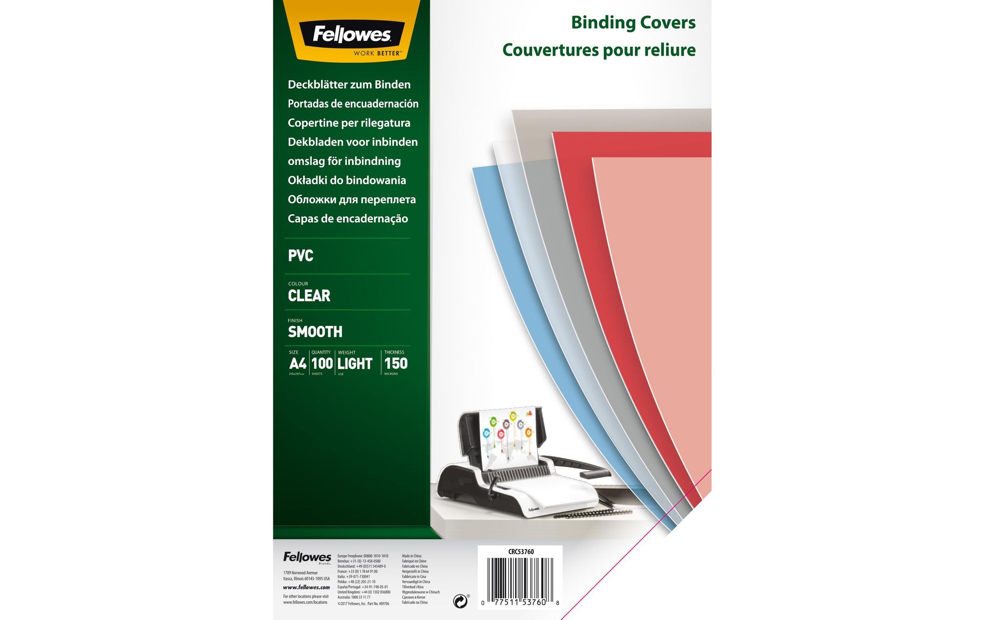 Fellowes Deckblatt – transparent, A4, 100 Stück