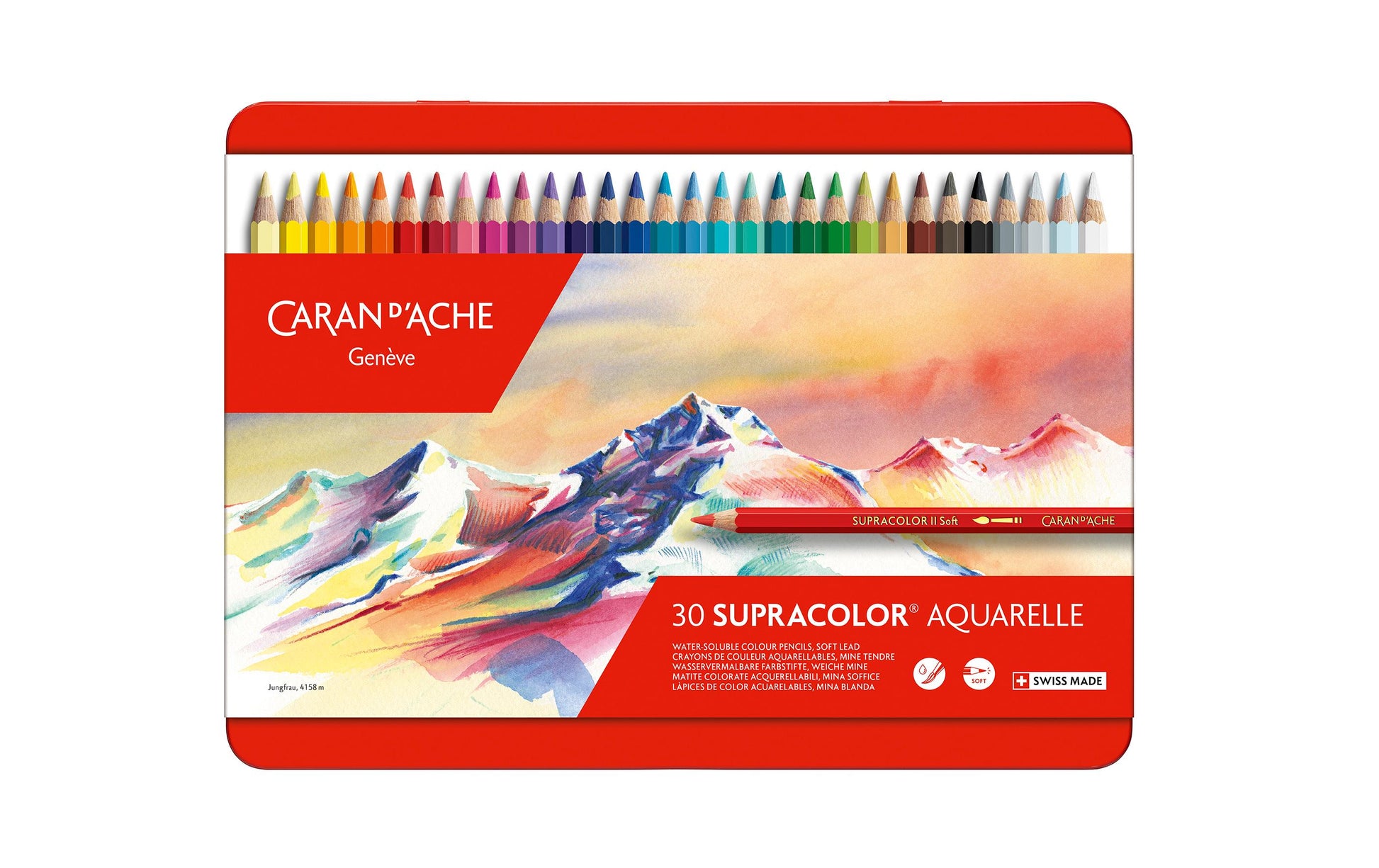 Caran d-Ache Caran d'Ache Aquarellfarbstifte Supracolor Soft – 30 Farben, im Metalletui, Ø 3,8 mm, FSC