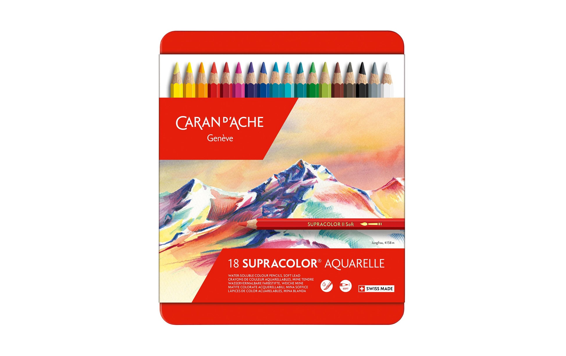 Caran d-Ache Caran d'Ache Aquarellfarbstifte Supracolor Soft – 18 Farben, im Metalletui, Ø 3,8 mm, FSC