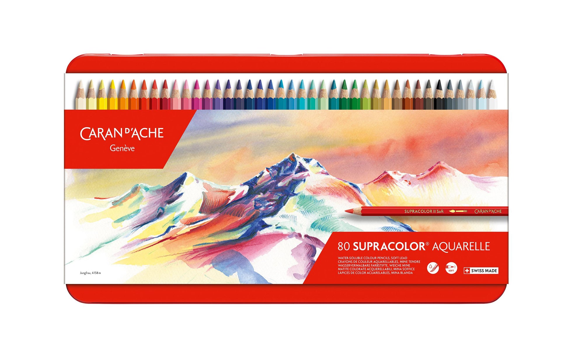 Caran d-Ache Caran d'Ache Aquarellfarbstifte Supracolor Soft – 80 Farben, im Metalletui, Ø 3,8 mm, FSC