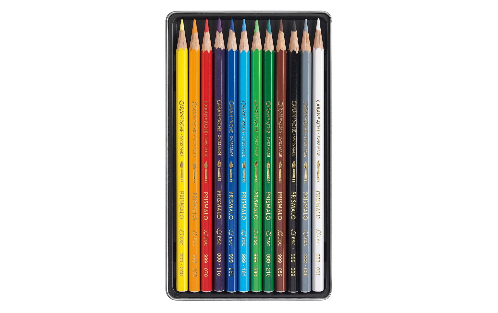 Caran d-Ache Caran d'Ache Prismalo Aquarellfarbstifte – 12 Farben, im Metalletui, Ø 3 mm, FSC