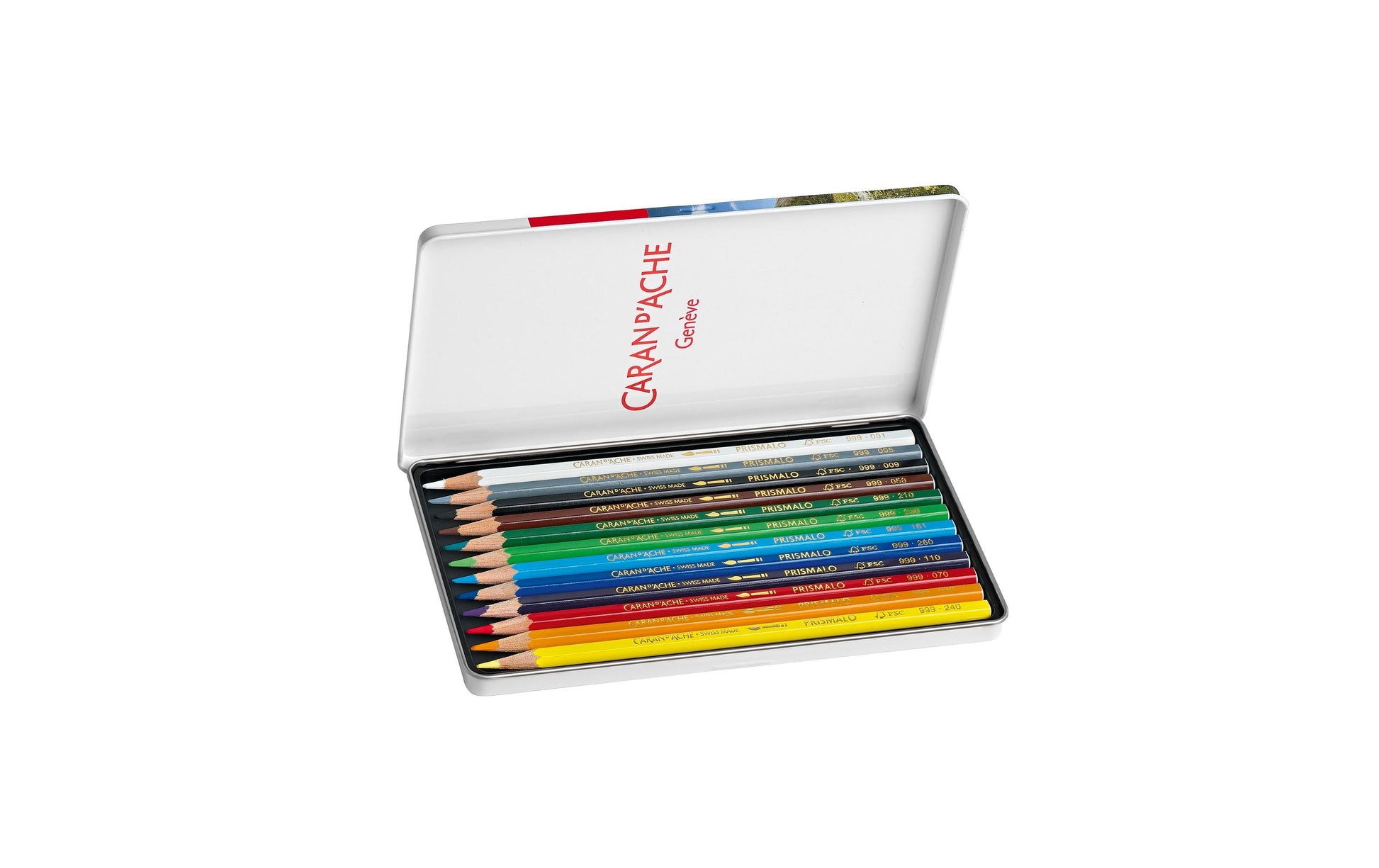 Caran d-Ache Caran d'Ache Prismalo Aquarellfarbstifte – 12 Farben, im Metalletui, Ø 3 mm, FSC