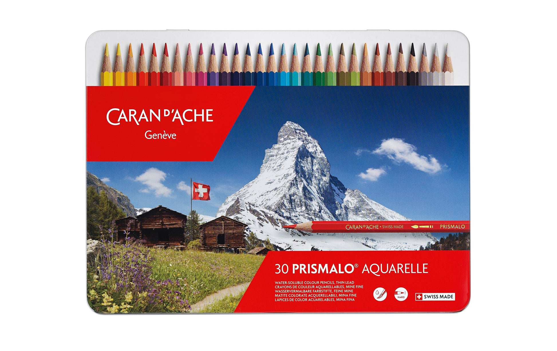 Caran d-Ache Caran d'Ache Prismalo Aquarellfarbstifte – 30 Farben, im Metalletui, Ø 3 mm, FSC