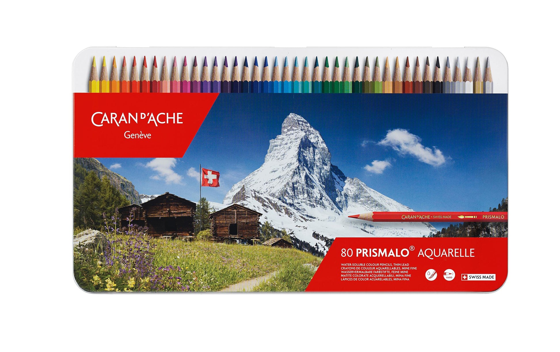 Caran d-Ache Caran d'Ache Prismalo Aquarellfarbstifte – 80 Farben, im Metalletui, Ø 3 mm, FSC