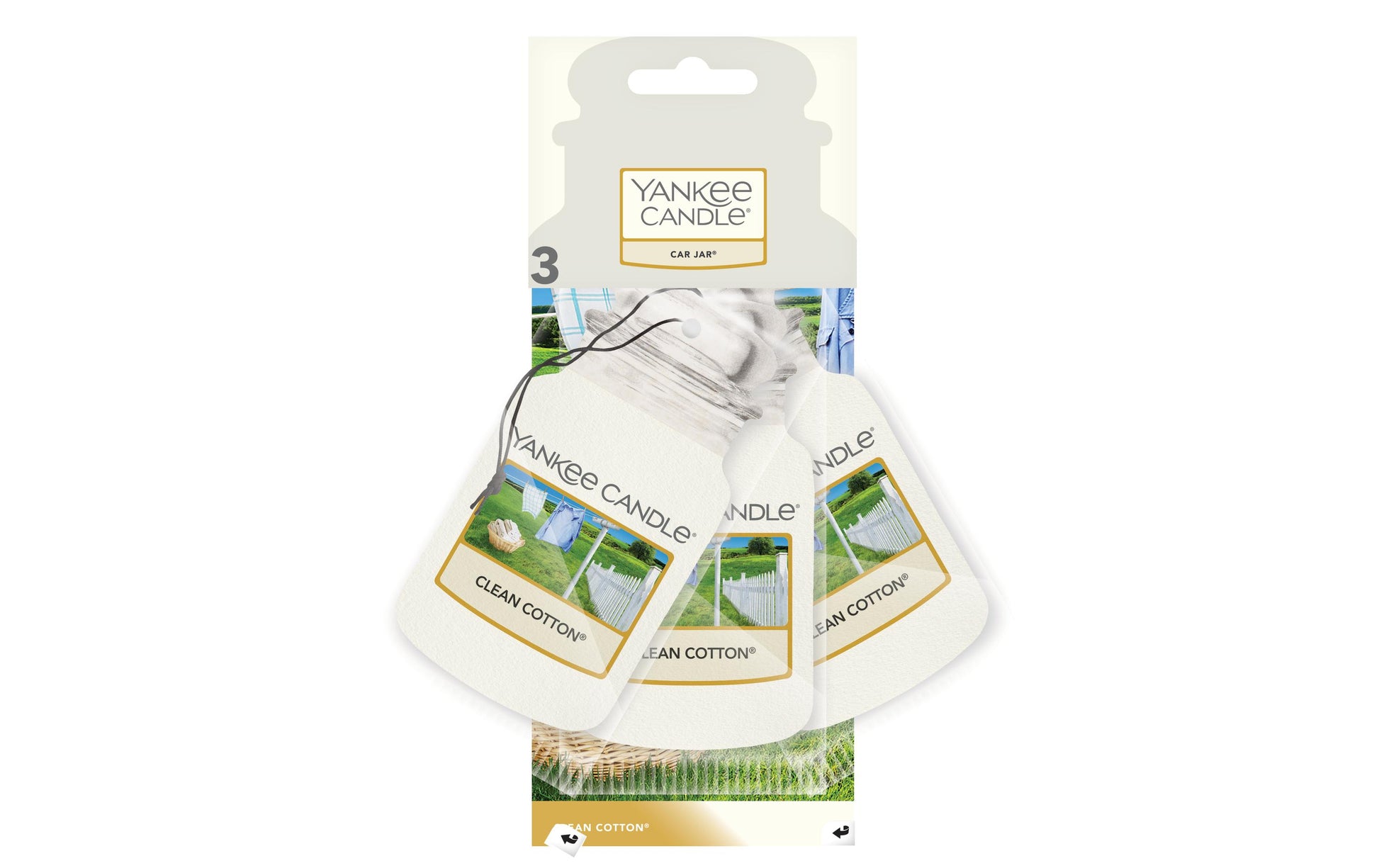 Yankee Candle Clean Cotton – Auto-Lufterfrischer Anhänger, 3er-Pack, 30 Tage