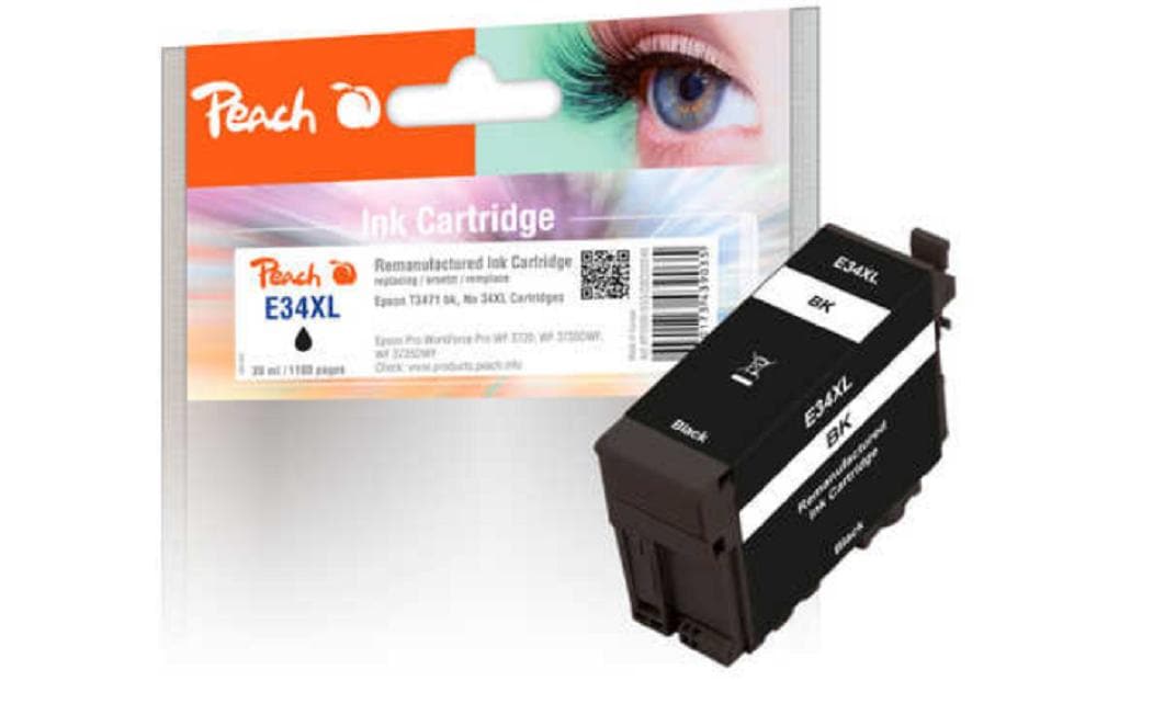Peach E34XL Schwarz Tintenpatrone (Kompatibel) – 1'100 Seiten – für Epson WorkForce Pro WF-3700 Serie