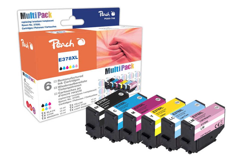 Peach Tintenpatronen-Multipack T3798 (378XL), XL, 6×13 ml, kompatibel – für Epson XP-8000, XP-8005, XP-8500 usw.