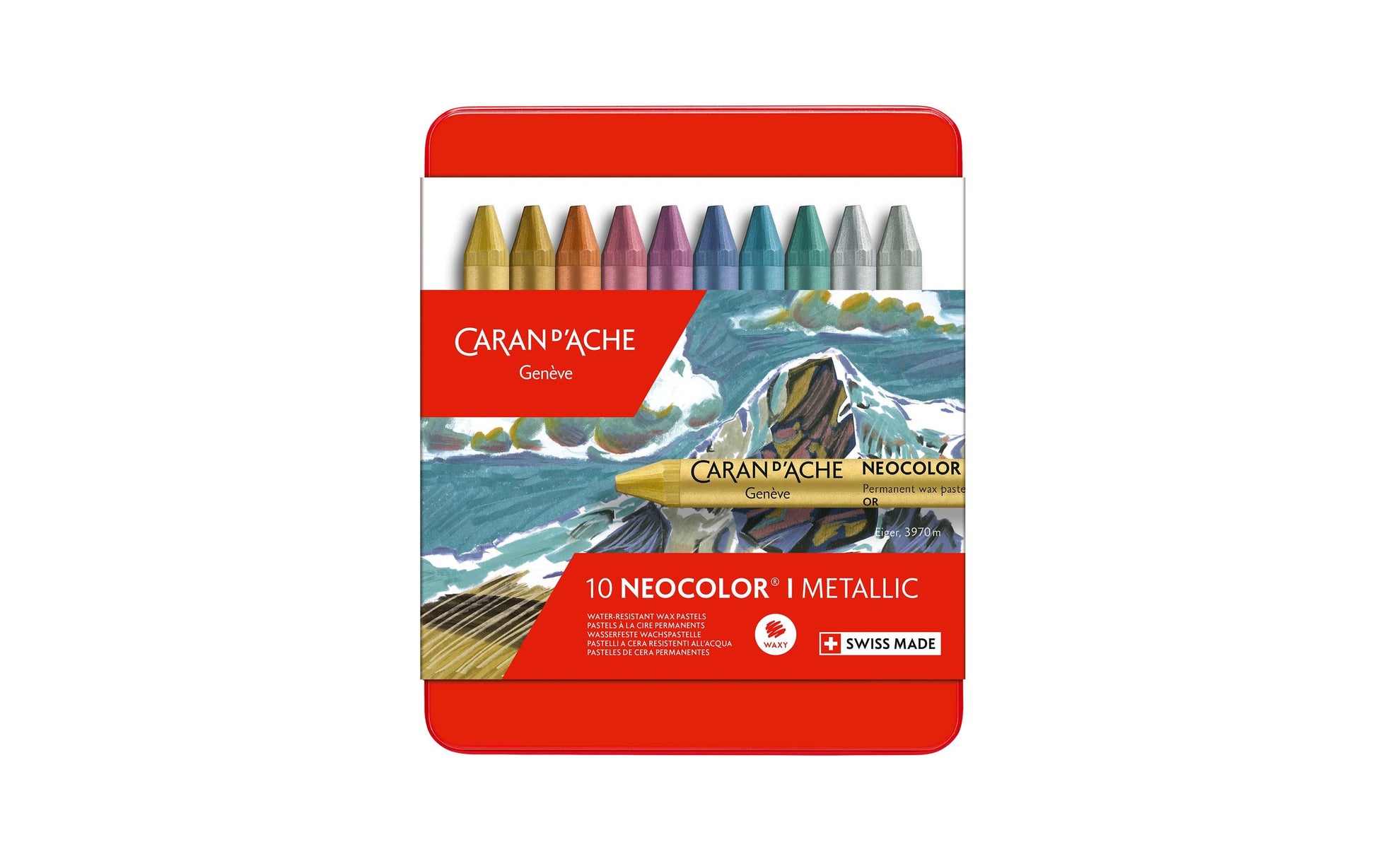Caran d-Ache Caran d'Ache Neocolor I Ölbasierte Farbstifte-Set – 10 Farben, Mine Ø 8,6 mm, Metallschachtel