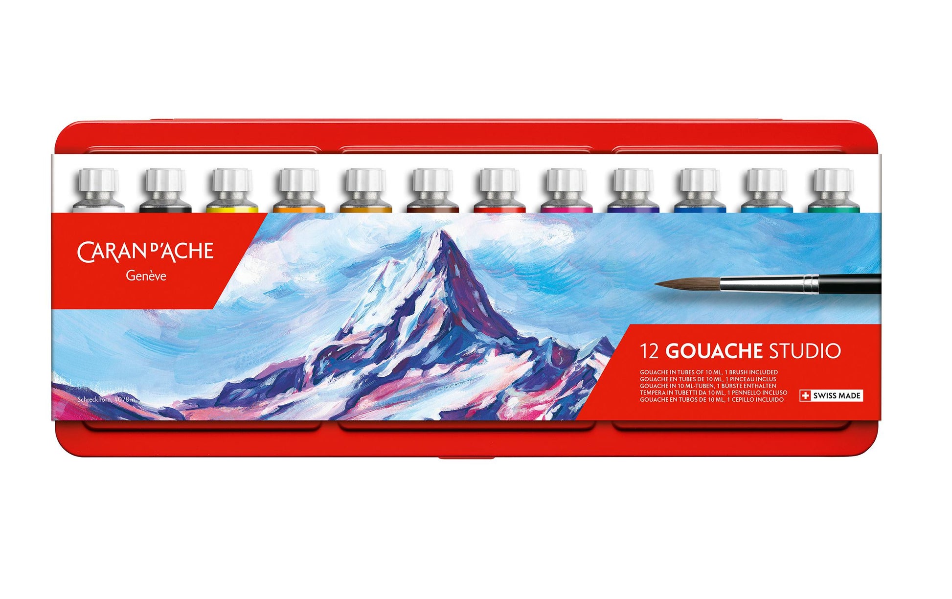 Caran d-Ache Gouache – Set – 12 Farben, 12 × 10 ml, inkl. Pinsel