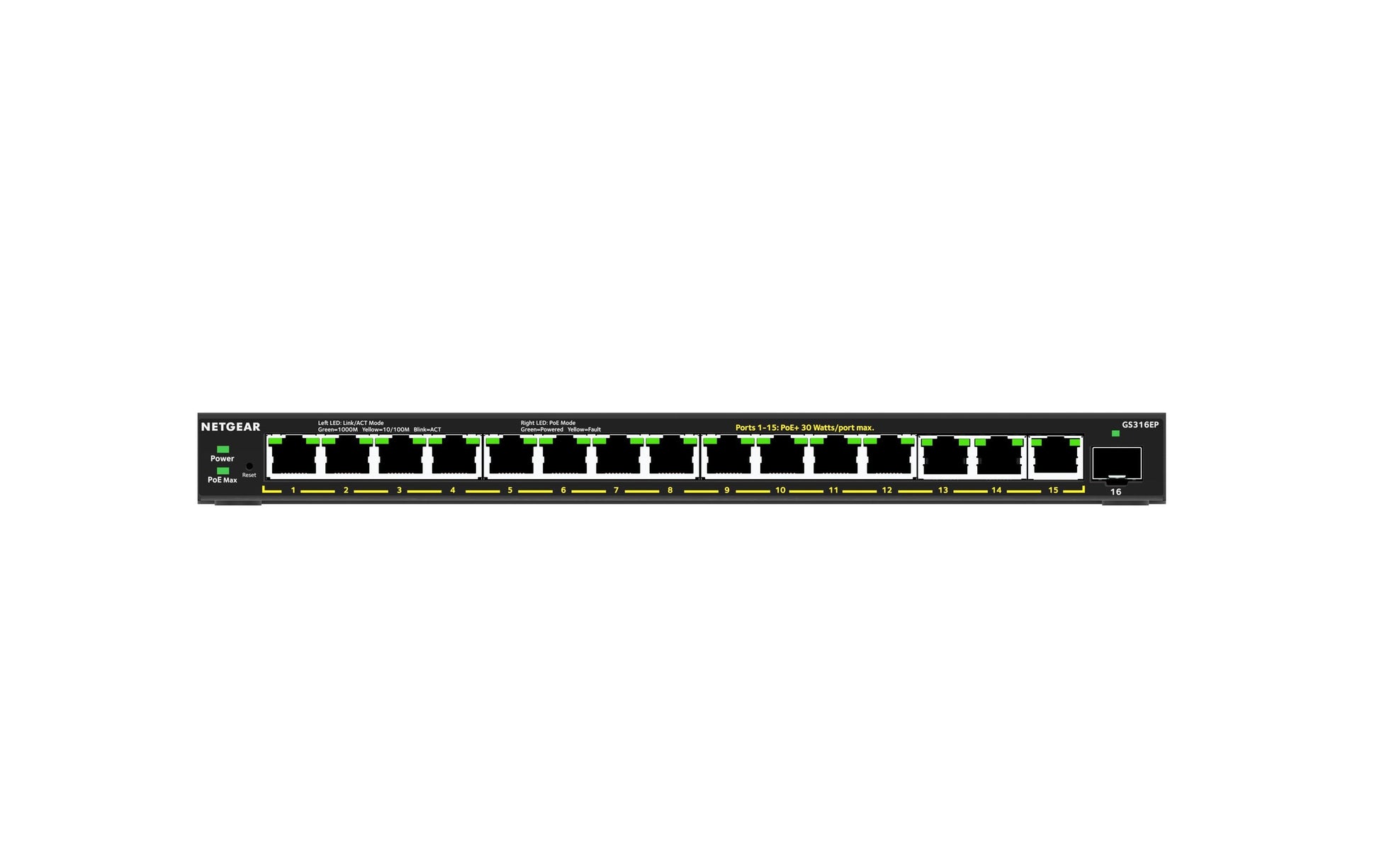 NETGEAR GS316EP – Managed Switch – 15× 1G, 1× SFP, PoE+, PoE-Budget 180 W