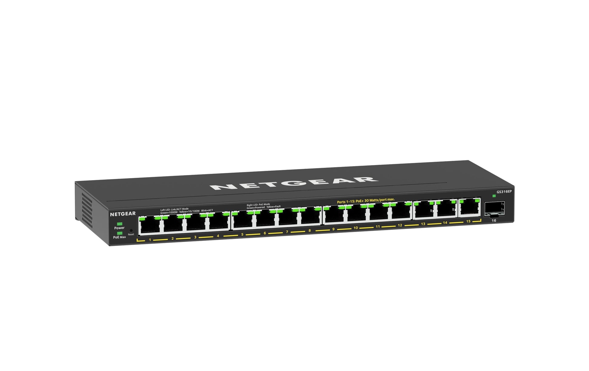 NETGEAR GS316EP – Managed Switch – 15× 1G, 1× SFP, PoE+, PoE-Budget 180 W