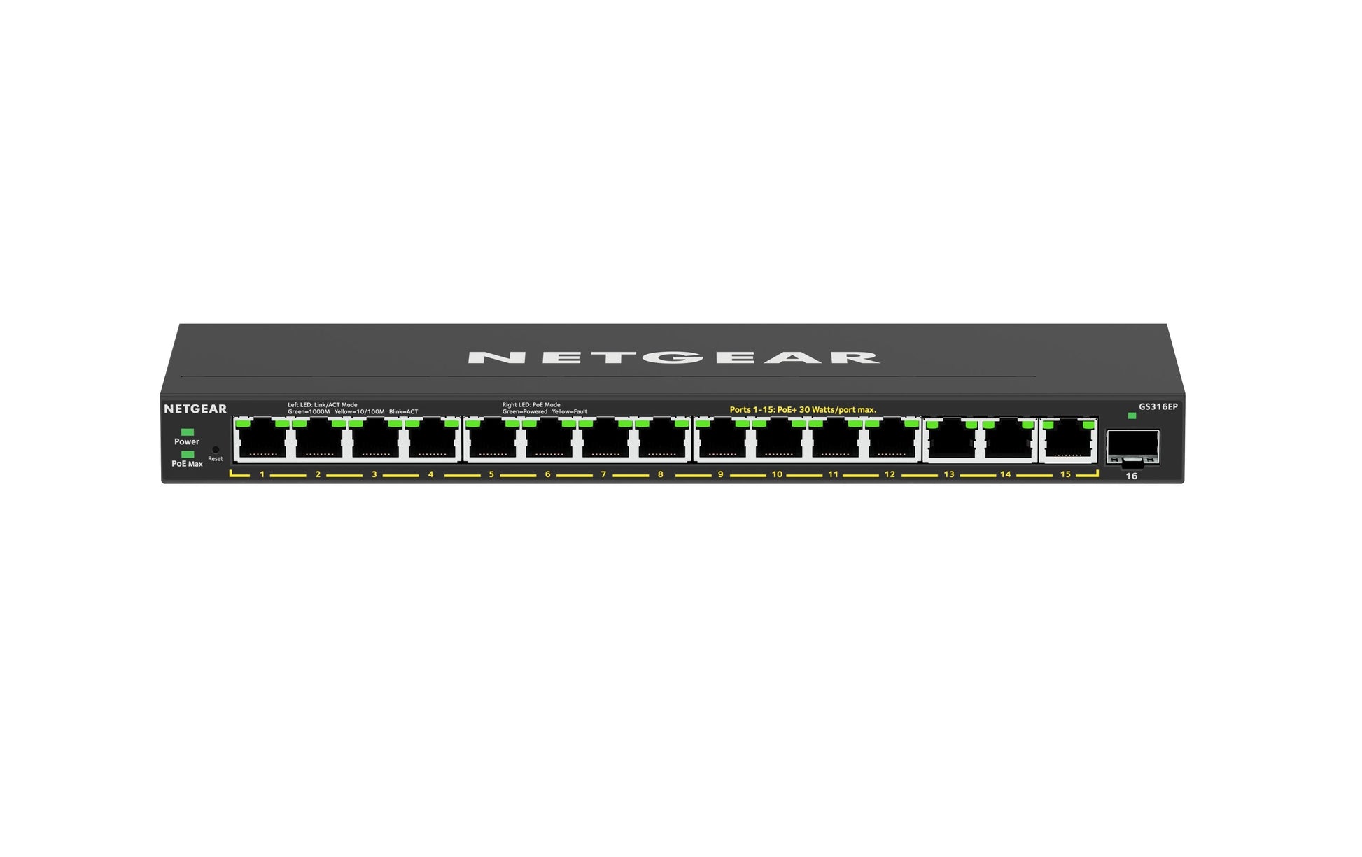 NETGEAR GS316EP – Managed Switch – 15× 1G, 1× SFP, PoE+, PoE-Budget 180 W