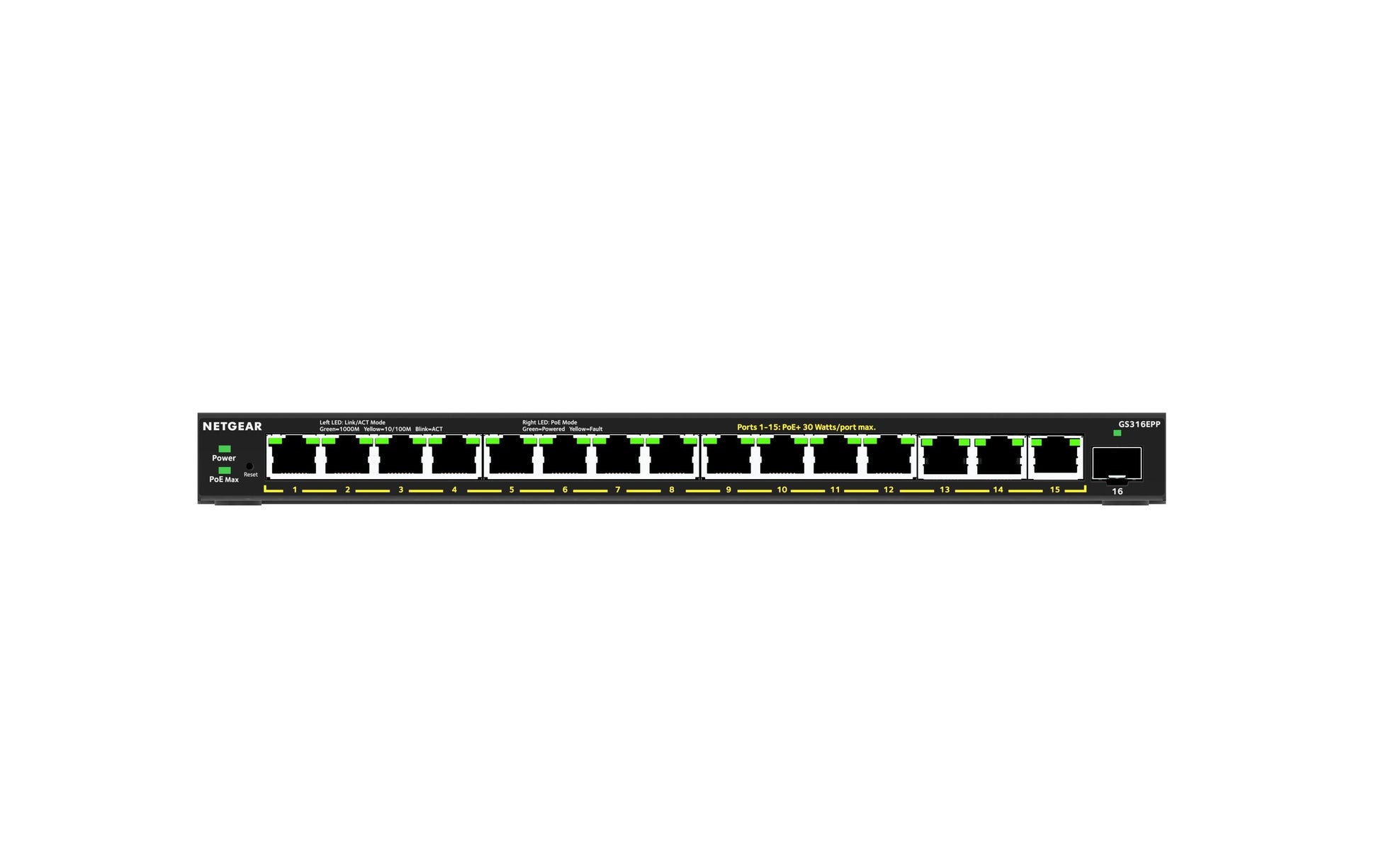 NETGEAR GS316EPP – Managed Switch – 16×GbE, 1×SFP, PoE+ 231 W