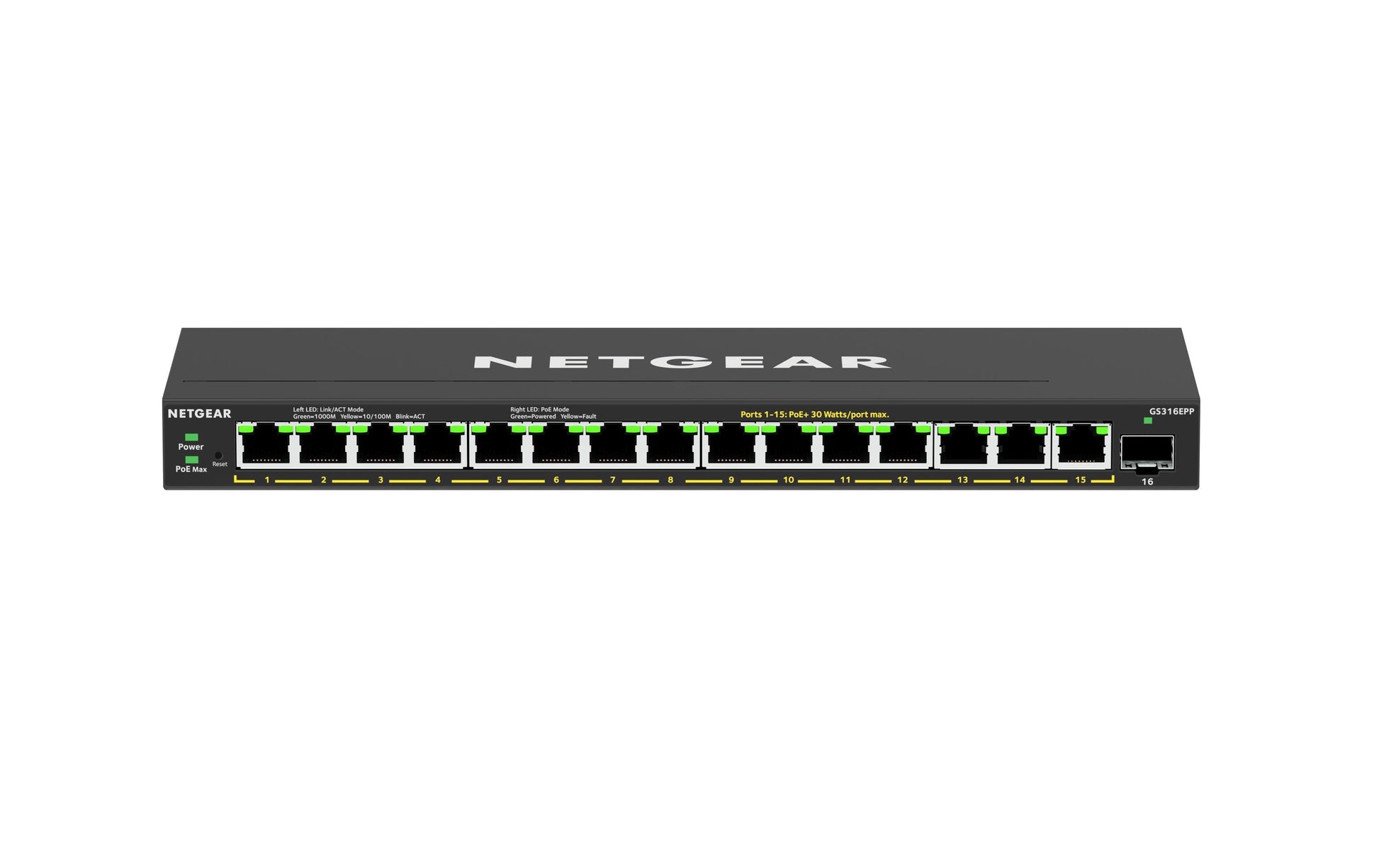 NETGEAR GS316EPP – Managed Switch – 16×GbE, 1×SFP, PoE+ 231 W