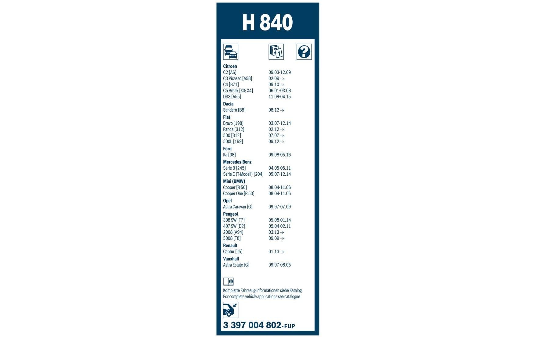 Bosch Scheibenwischerblatt – für Heck – 290 mm – 1 Stk. – Metallbügel-System
