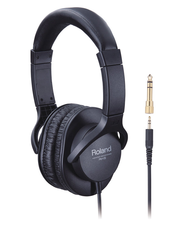 Roland RH-5 DJ-Kopfhörer – On-Ear, Kabel, 3,5 mm Klinke, mit 6,3 mm Adapter, Schwarz