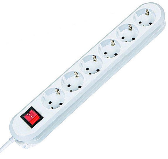 Bachmann Steckdosenleiste, 6×T13, mit Schalter (beleuchtet, 2-polig), 1,5 m – weiss